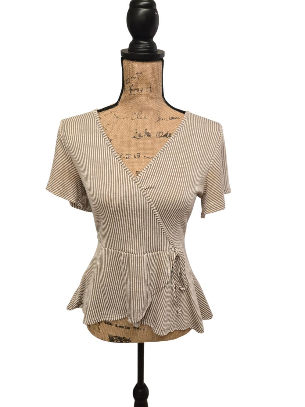 Caution to the wind striped peplum top, size medium